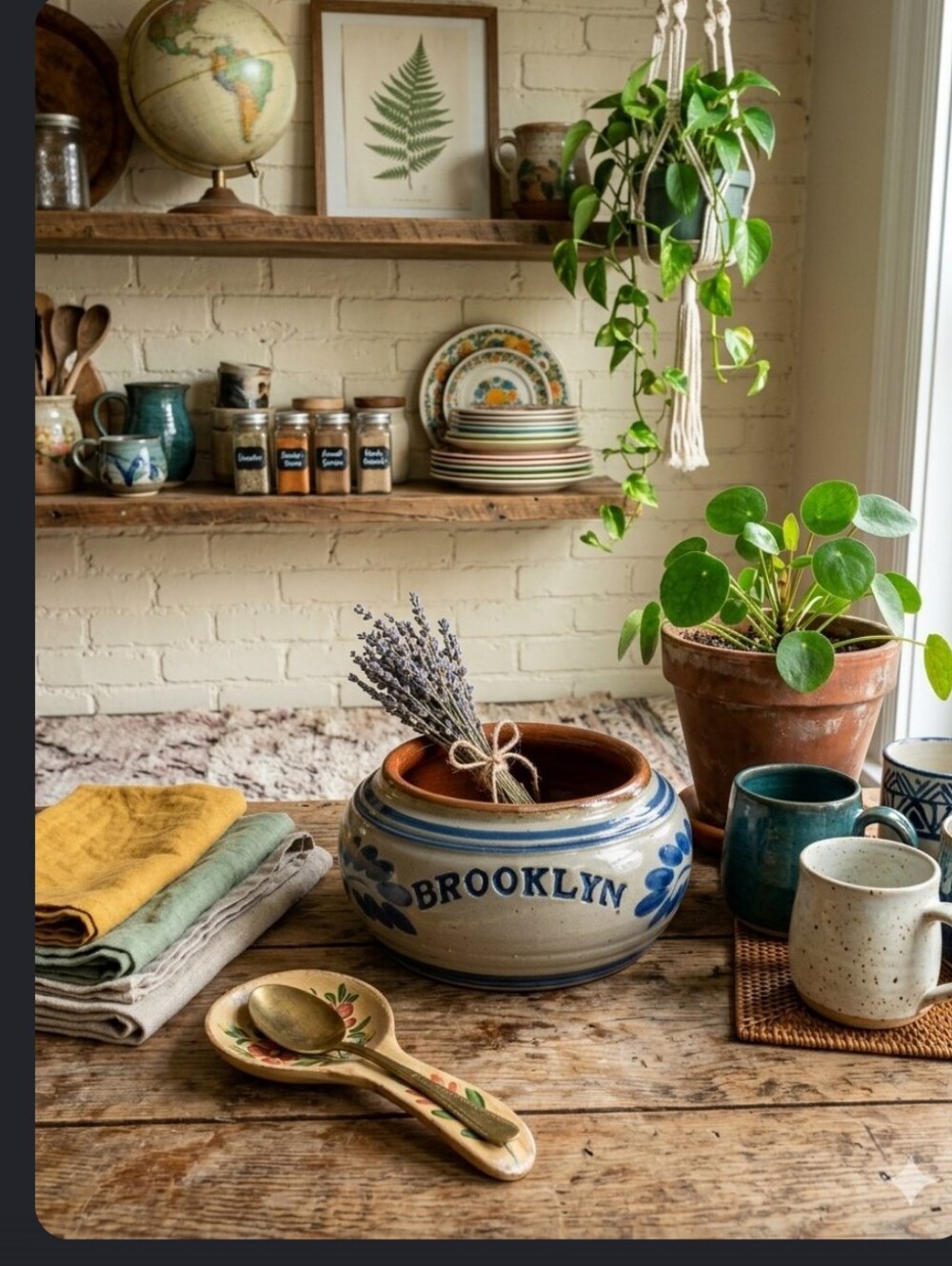 Brooklyn Stoneware Ceramic Bowl with Blue Floral Motif
